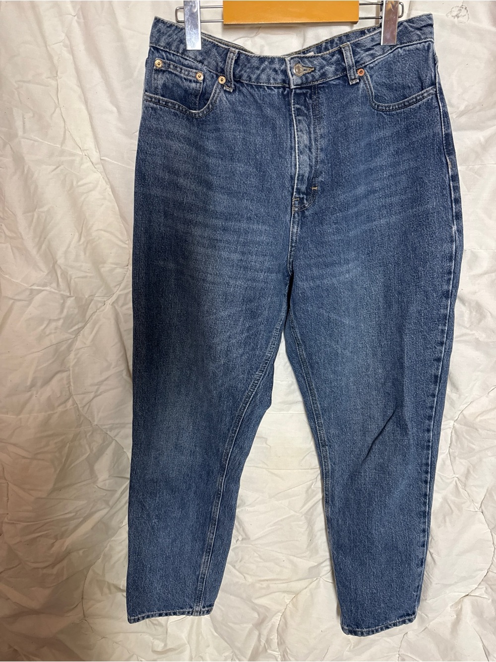 Topshop High Waisted Medium Wash Denim Jeans Size W34 L30 Classic Straight Leg